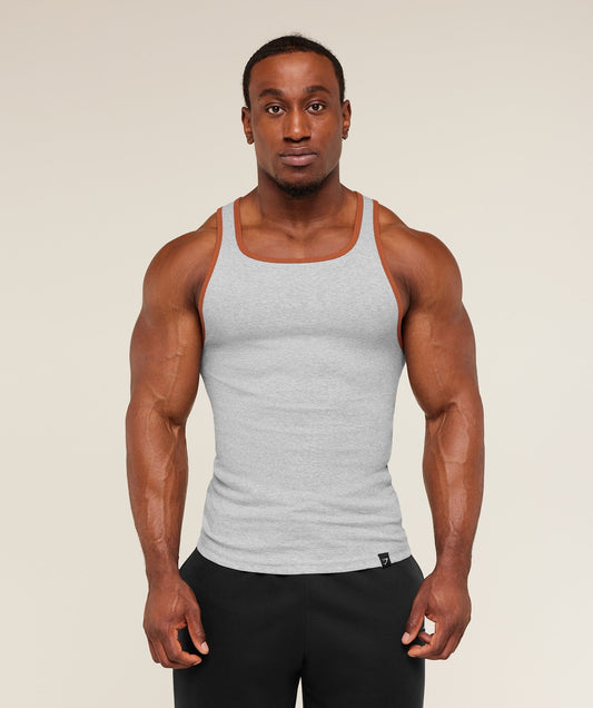 Gymshark Ribbed Tank 1PK - Light Grey Core Marl / Nutmeg Orange