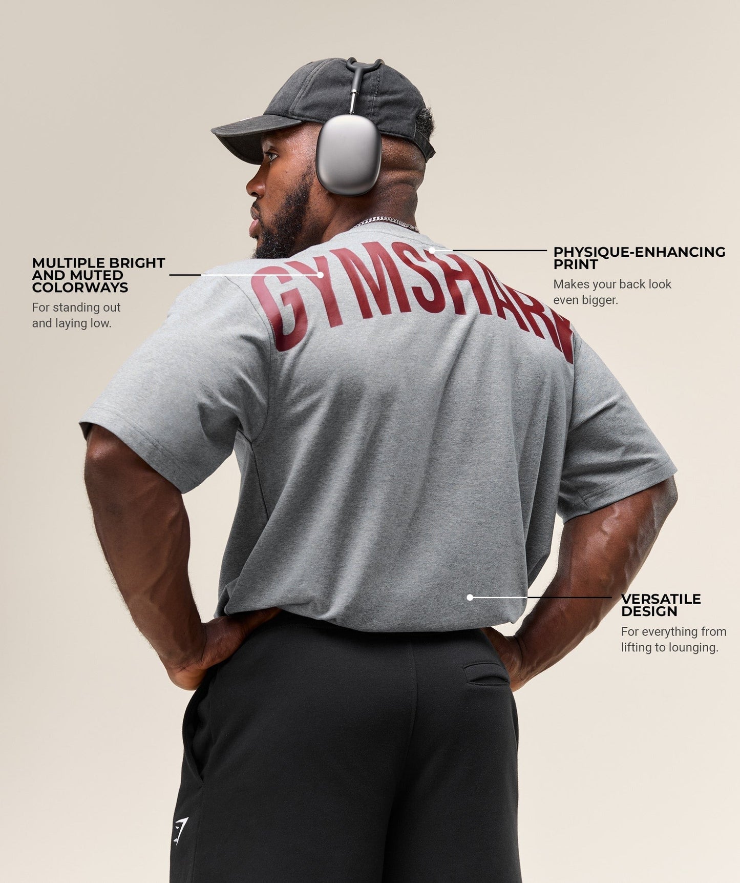 Gymshark Power T-Shirt - Charcoal Core Marl/Sets Red