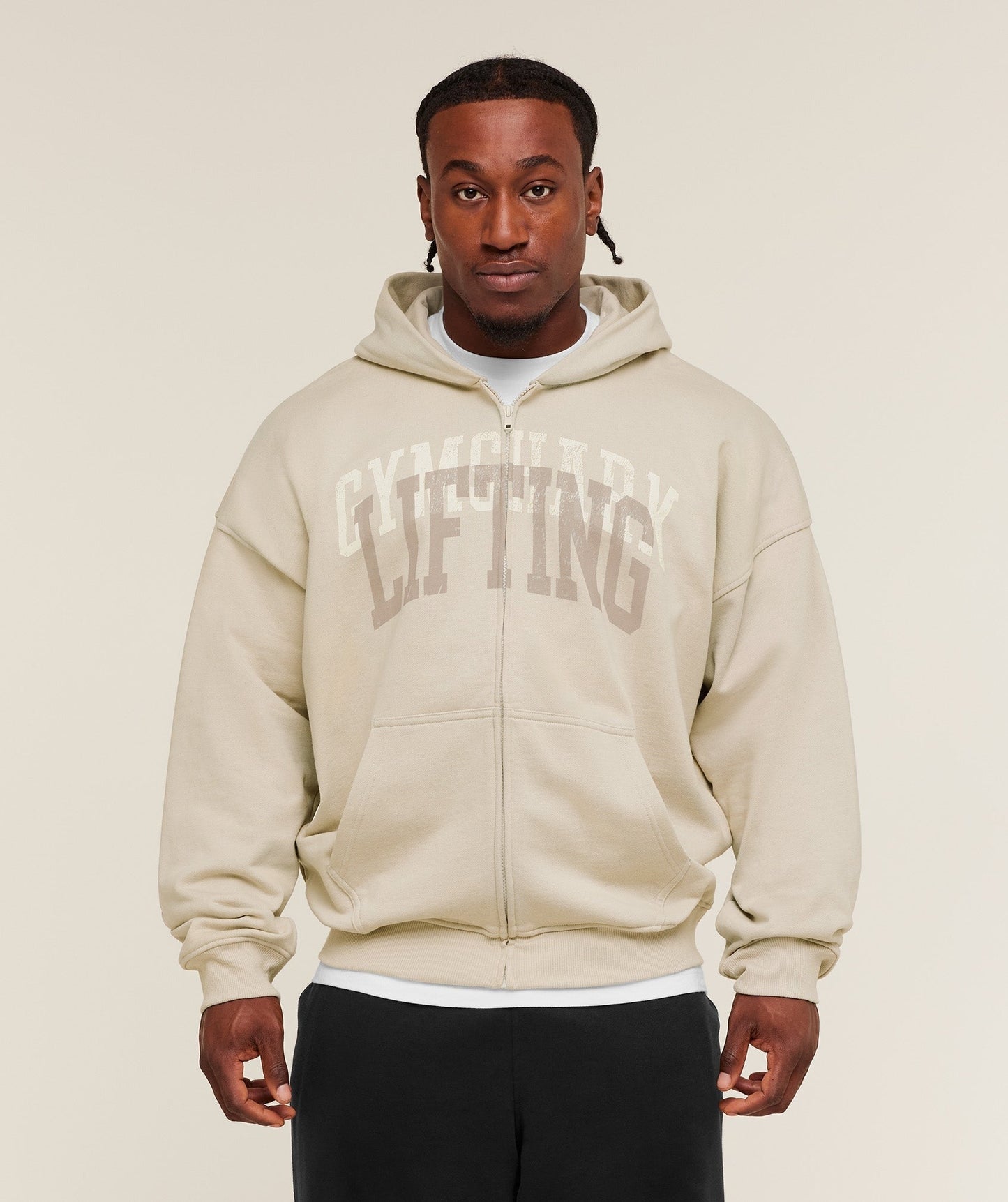 Gymshark Layered Graphic Zip Up Hoodie - Pebble Grey