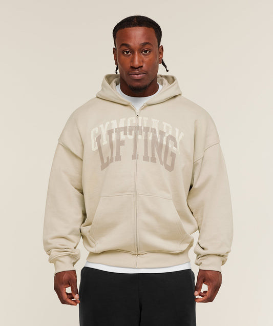 Gymshark Layered Graphic Zip Up Hoodie - Pebble Grey