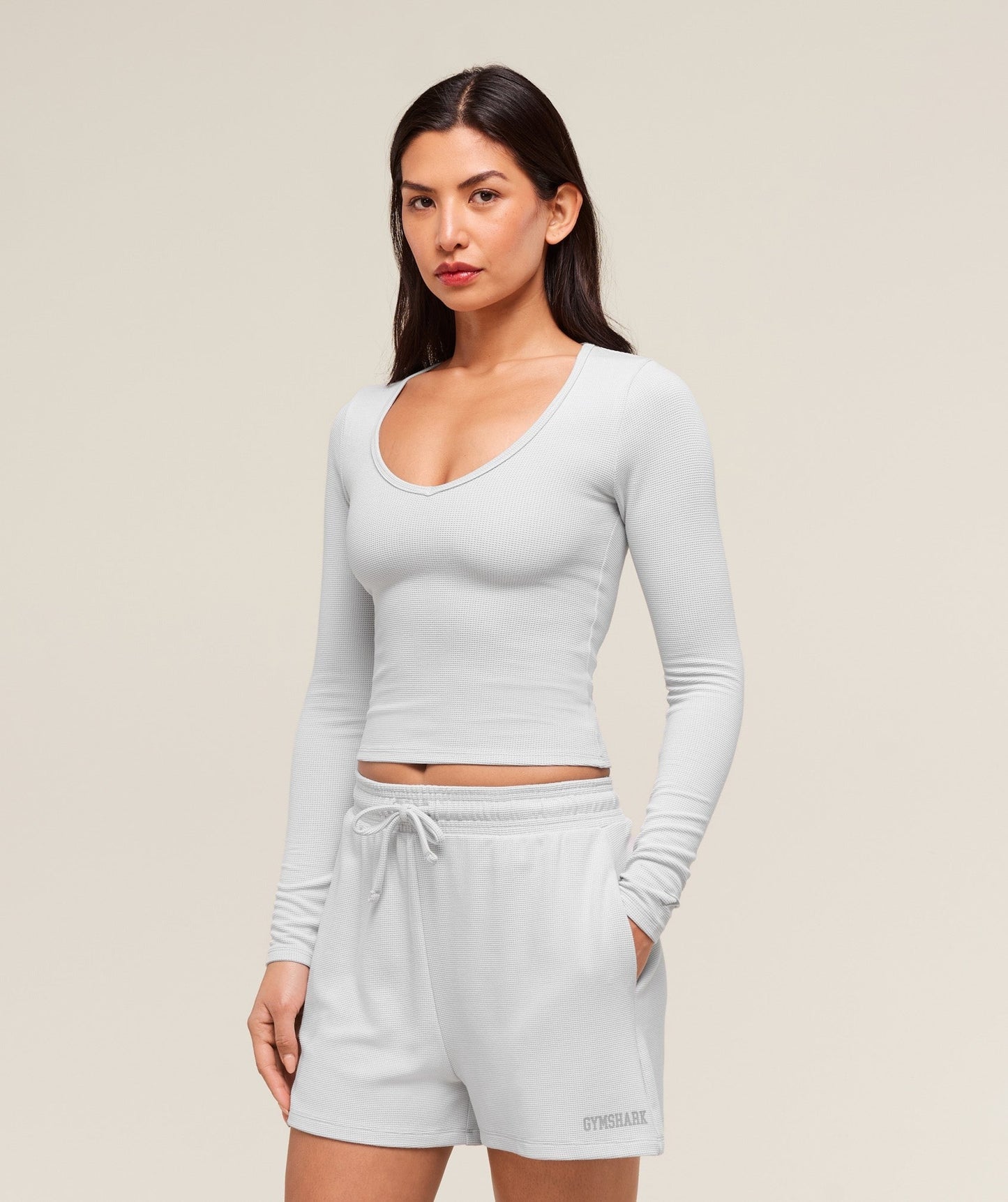 Gymshark Waffle Long Sleeve Top - Light Grey