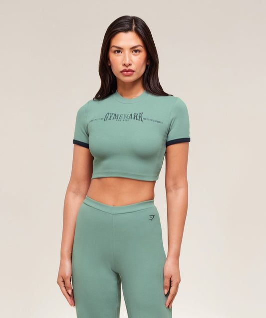 Gymshark Ribbed Cotton Crop Top - Celeste Blue/Heavy Blue