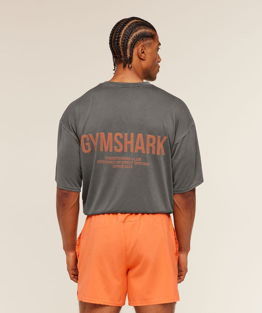 Gymshark Conditioning Club Washed T-Shirt - Black/Dayglow Peach/Wash