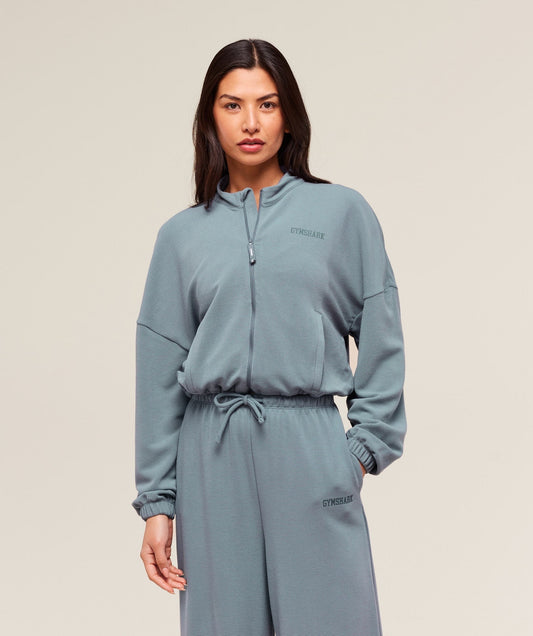 Gymshark Waffle Midi Zip Up Jacket - Iron Blue