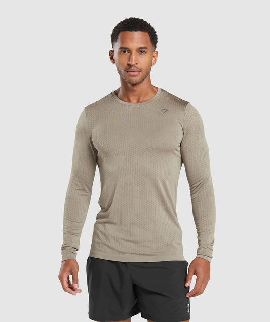 Gymshark Sport Seamless Long Sleeve T-Shirt - Linen Brown/Camo Brown