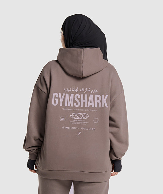 Gymshark GS X Leana Deeb Oversized Graphic Hoodie - Dusty Brown