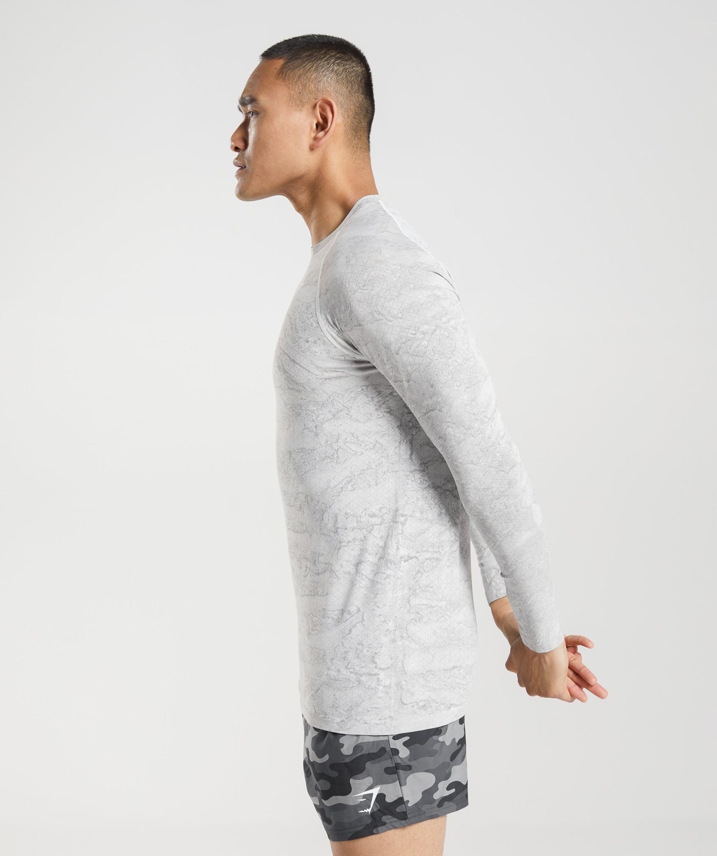 Gymshark Geo Seamless Long Sleeve T-Shirt - Off White/Light Grey