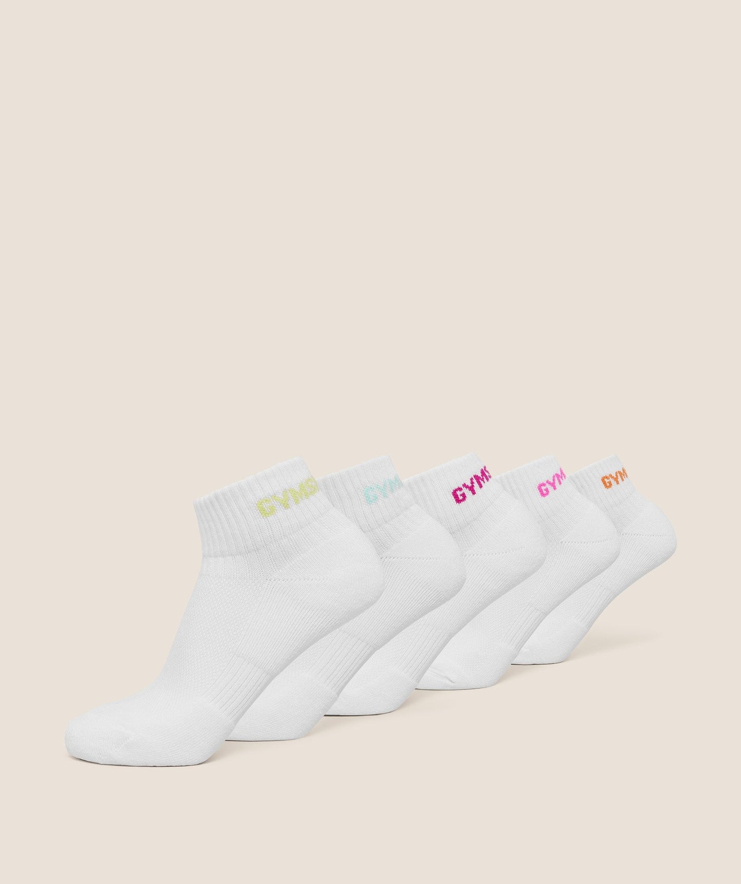 Gymshark Quarter Socks 5pk - White/Sorbet Yellow/Pop Turquoise/Super-Set Pink/Electric Pink/Dayglow Peach