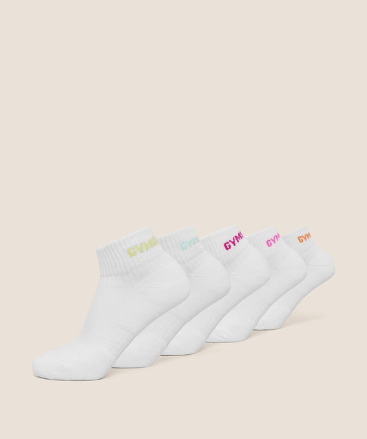 Gymshark Quarter Socks 5pk - White/Sorbet Yellow/Pop Turquoise/Super-Set Pink/Electric Pink/Dayglow Peach