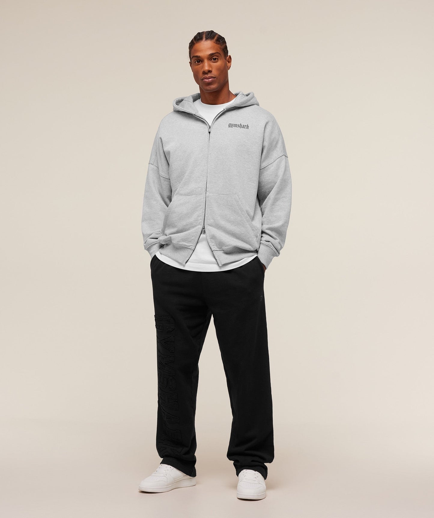 Gymshark Olde English Zip Up Hoodie - Soft Grey Marl