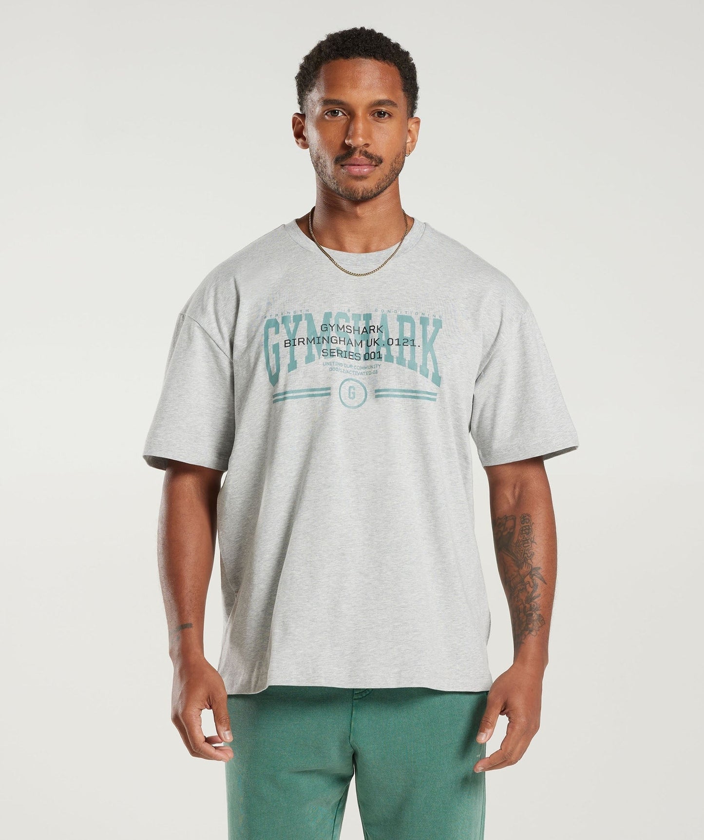 Gymshark Collegiate Oversized T-Shirt - Light Grey Core Marl