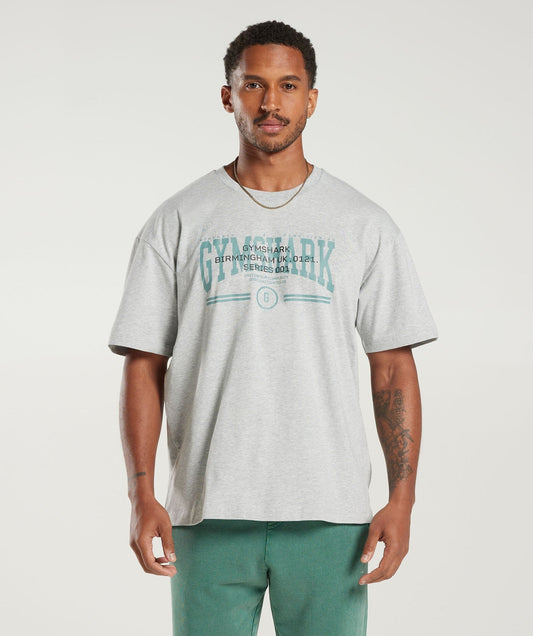 Gymshark Collegiate Oversized T-Shirt - Light Grey Core Marl