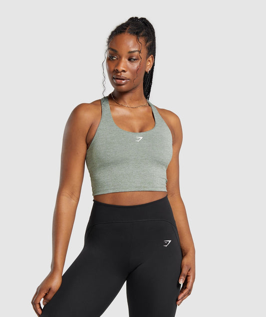 Gymshark Marl Racer Crop Tank With Shelf - Unit Green/Undyed Marl