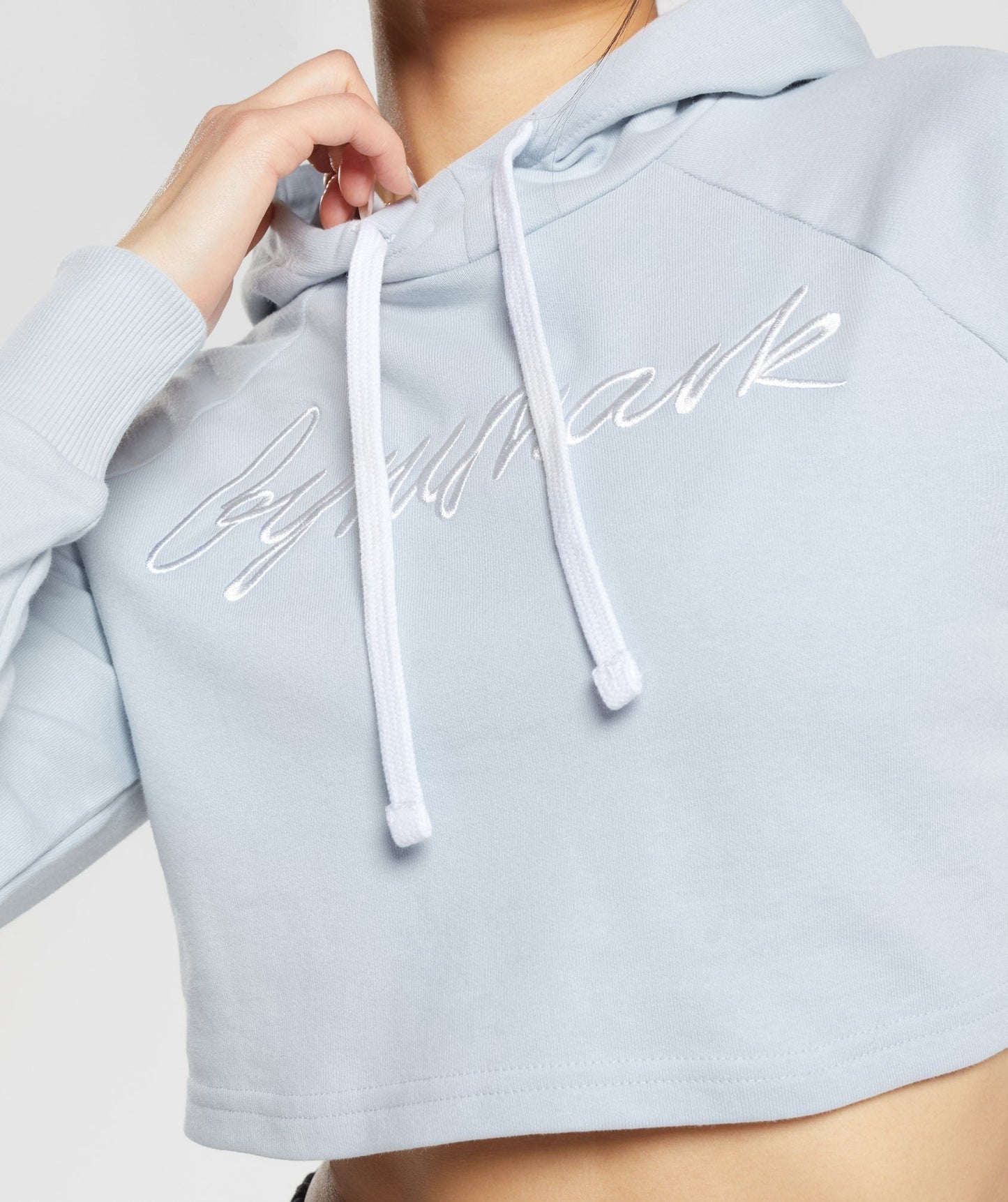 Gymshark Embroidered Graphic Cropped Hoodie - River Stone Grey