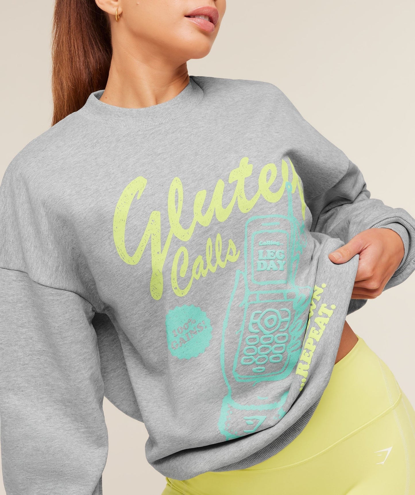 Gymshark Glutey Calls Graphic Sweatshirt - Light Grey Core Marl