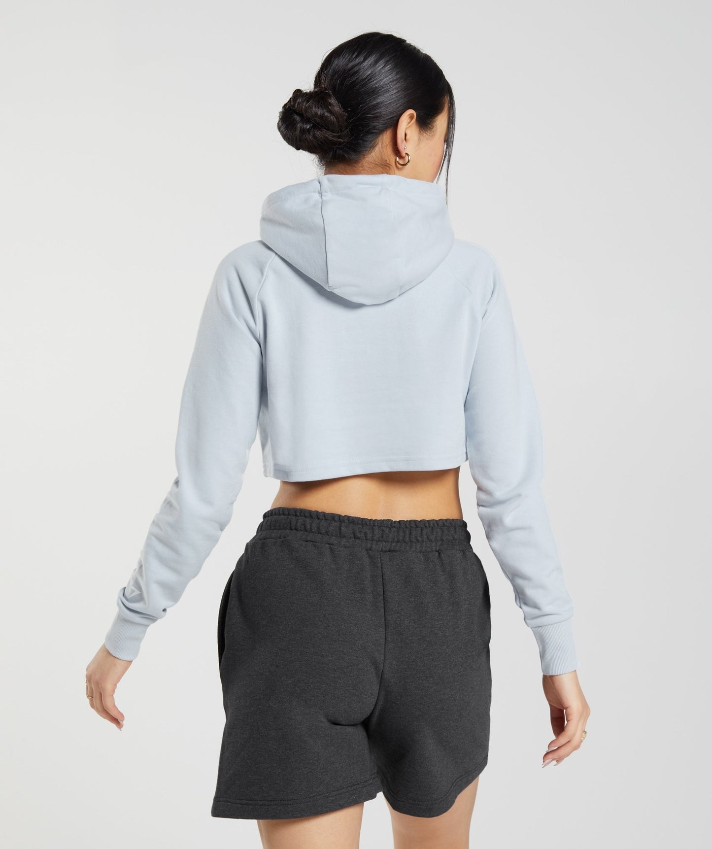 Gymshark Embroidered Graphic Cropped Hoodie - River Stone Grey