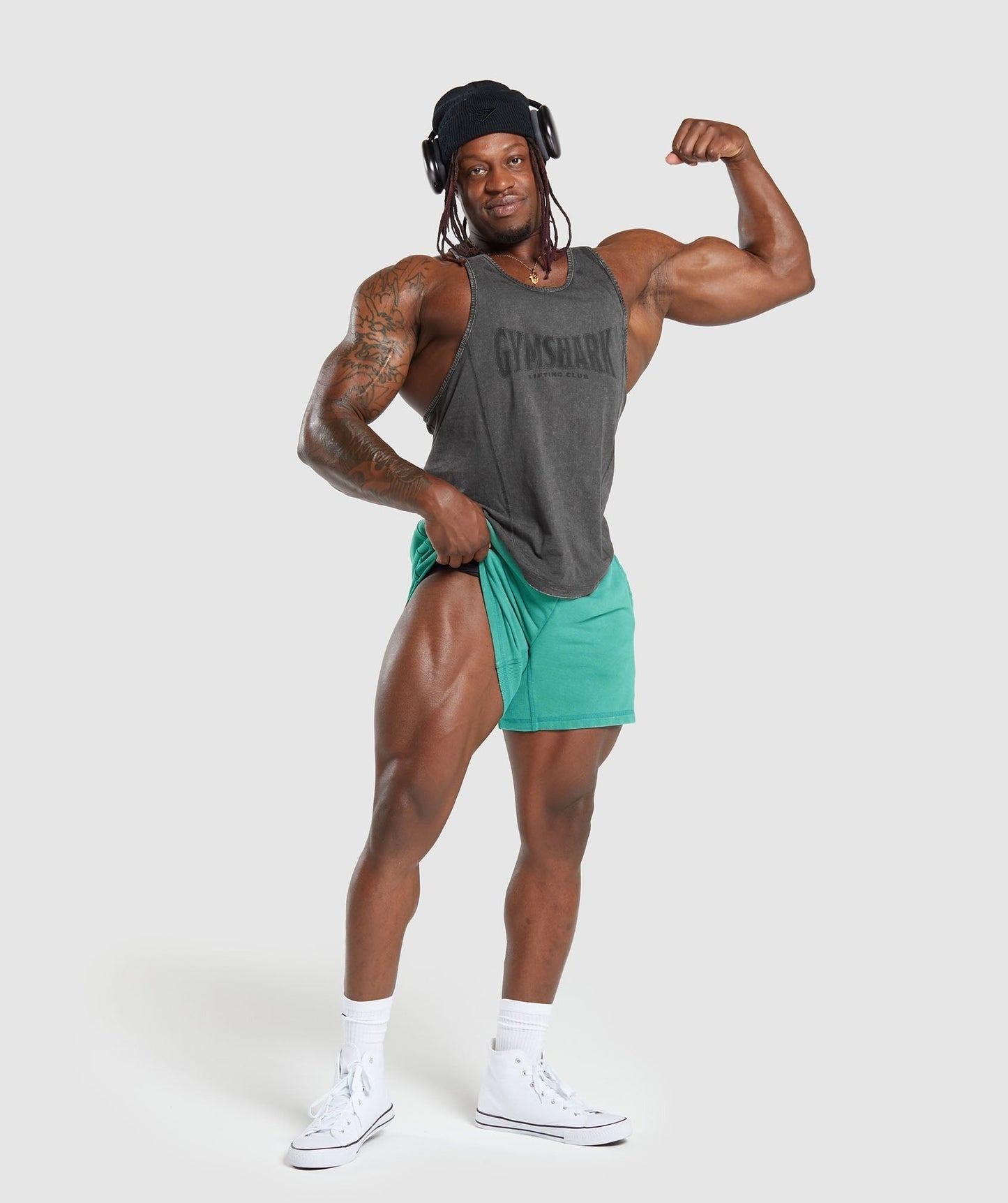 Gymshark Heritage 5" Shorts - Capri Blue/Acid Wash Small Ball