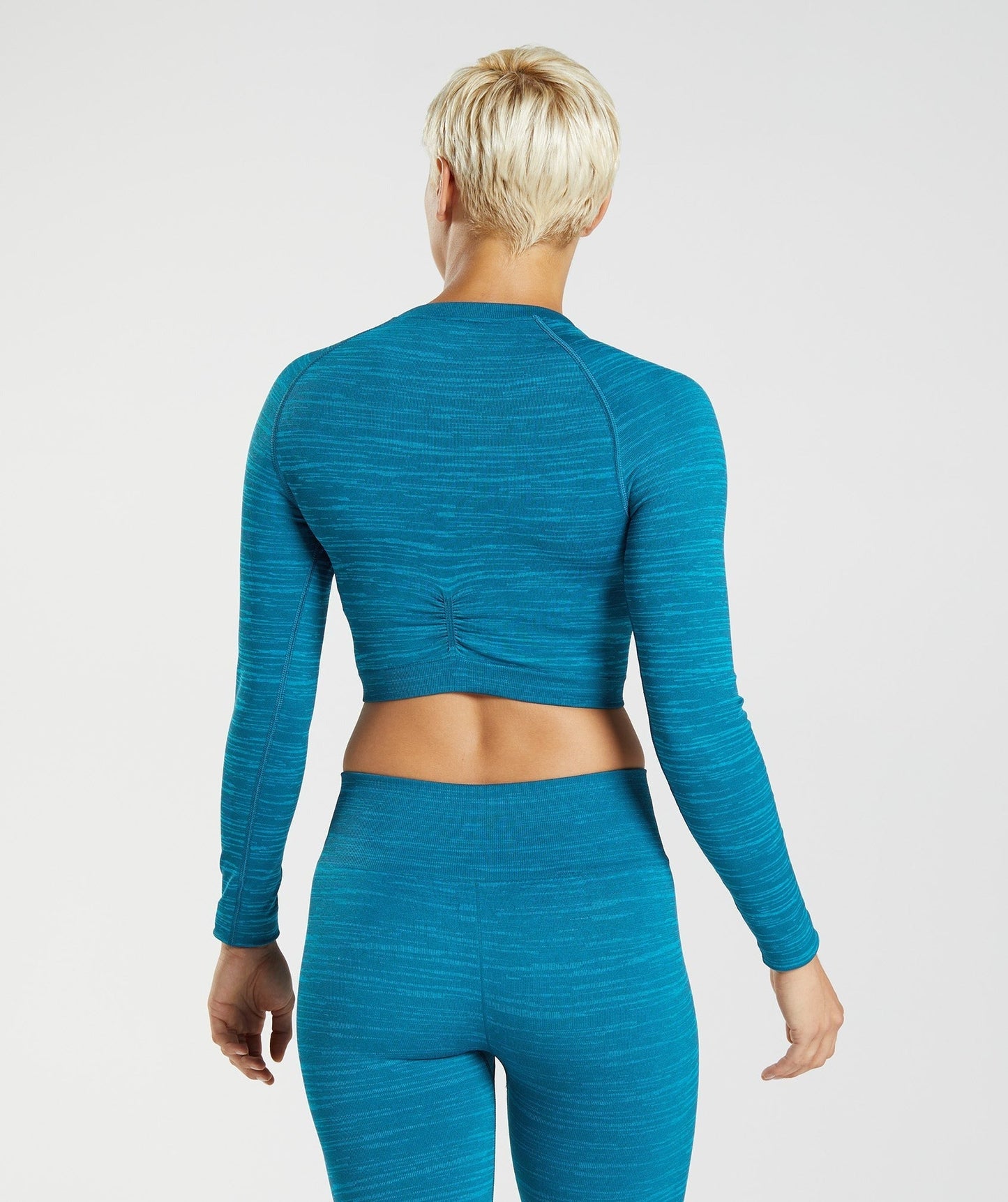 Gymshark Adapt Marl Seamless Long Sleeve Crop Top - Atlantic Blue/Shark Blue