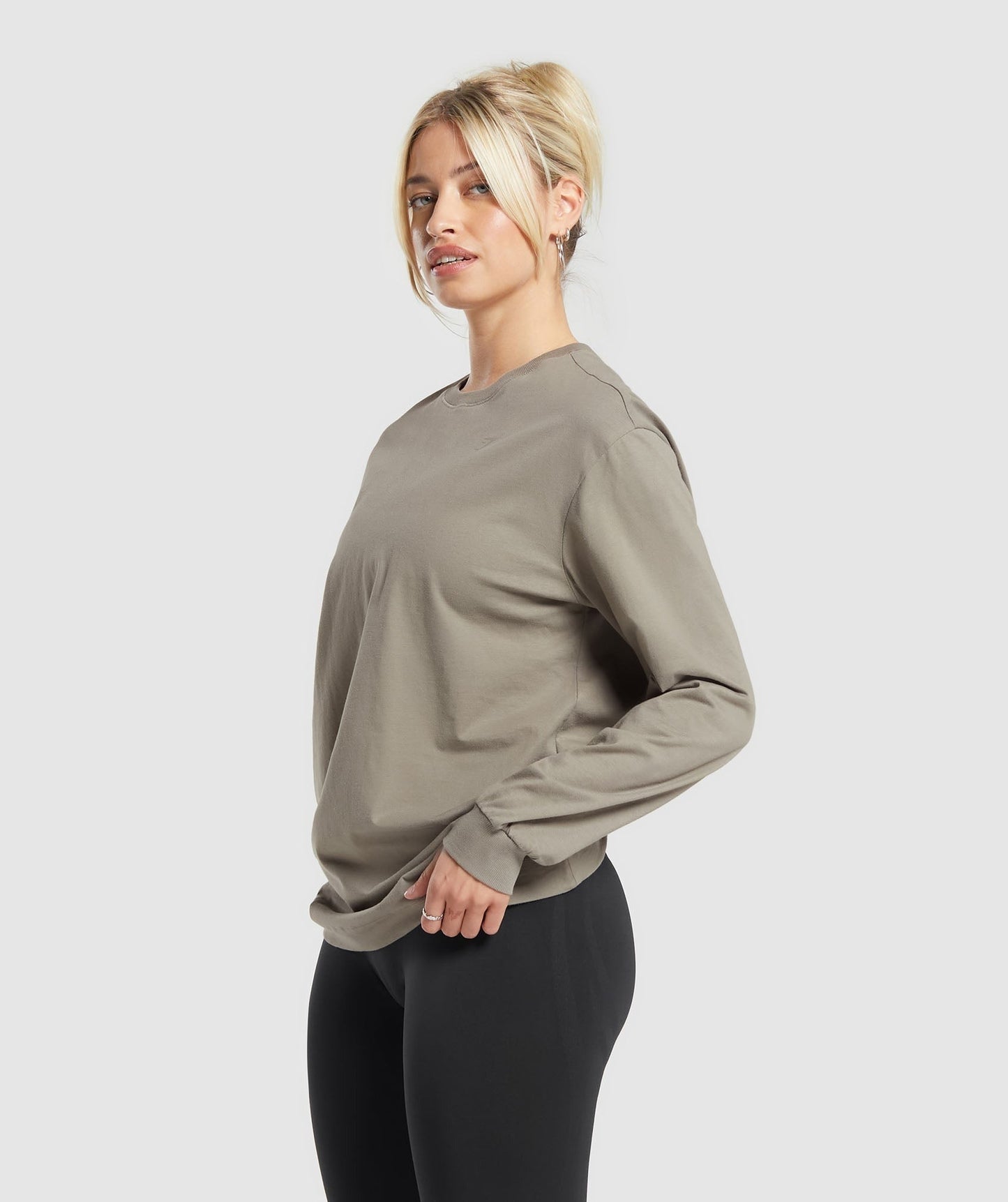 Gymshark Cotton Oversized Long Sleeve Top - Linen Brown