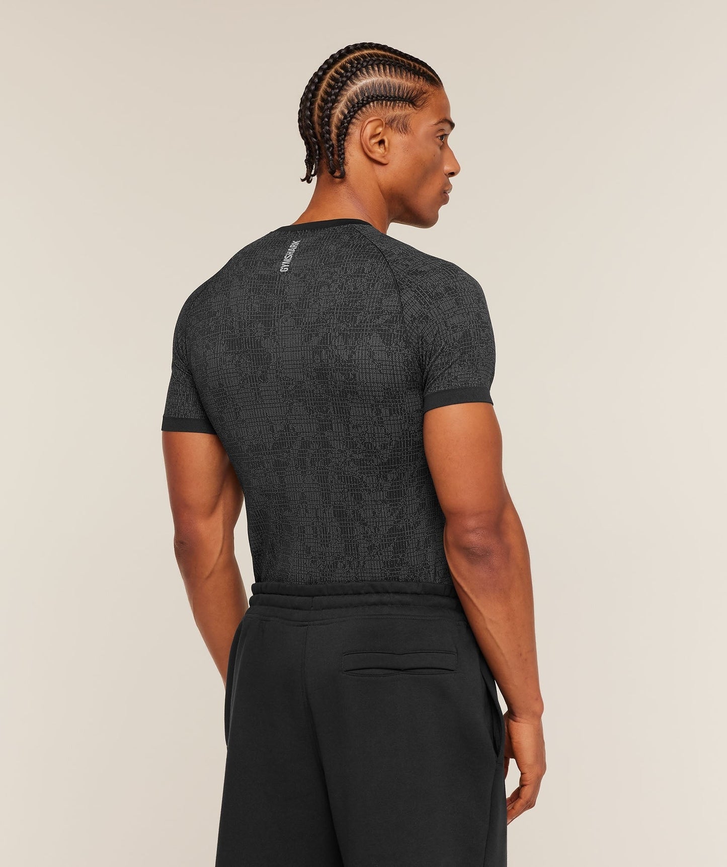 Gymshark Geo Seamless Grid T-Shirt - Black/Smokey Grey