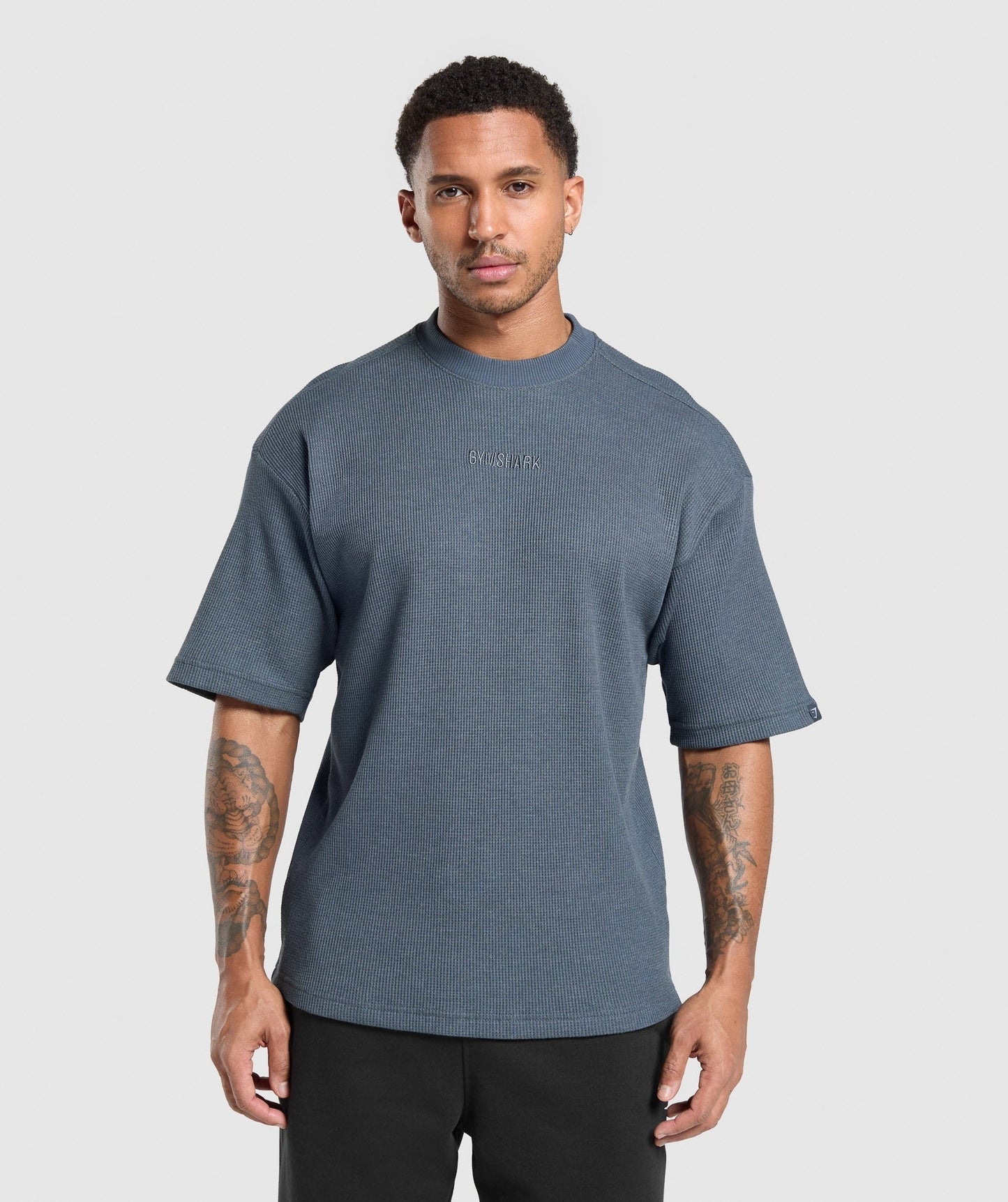 Gymshark Waffle Oversized T-Shirt - Titanium Blue