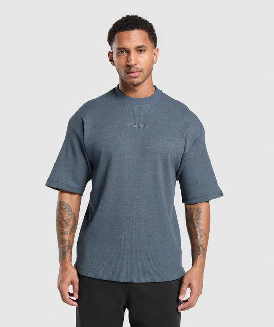 Gymshark Waffle Oversized T-Shirt - Titanium Blue
