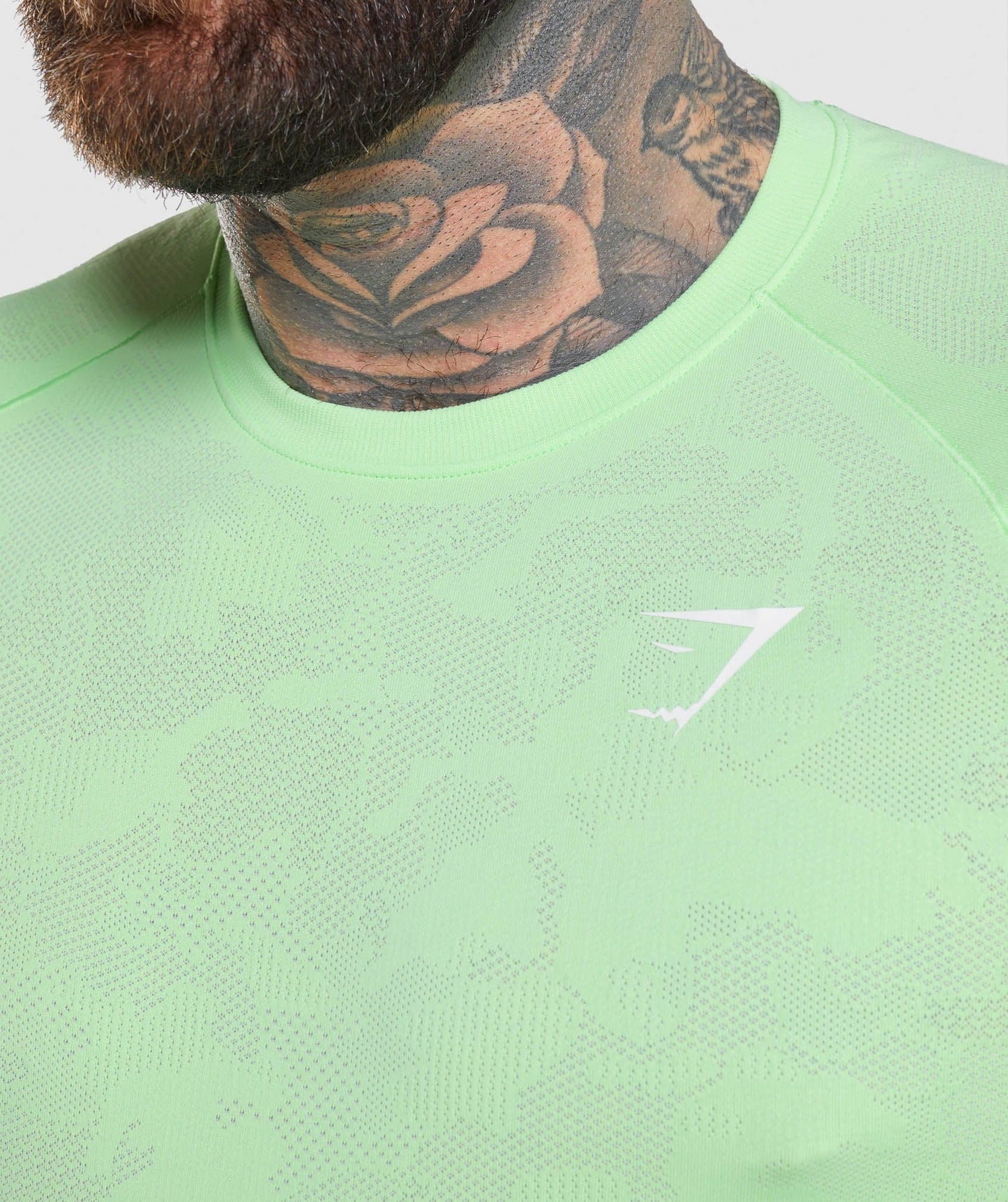 Gymshark Geo Seamless Long Sleeve T-Shirt - Bali Green/White
