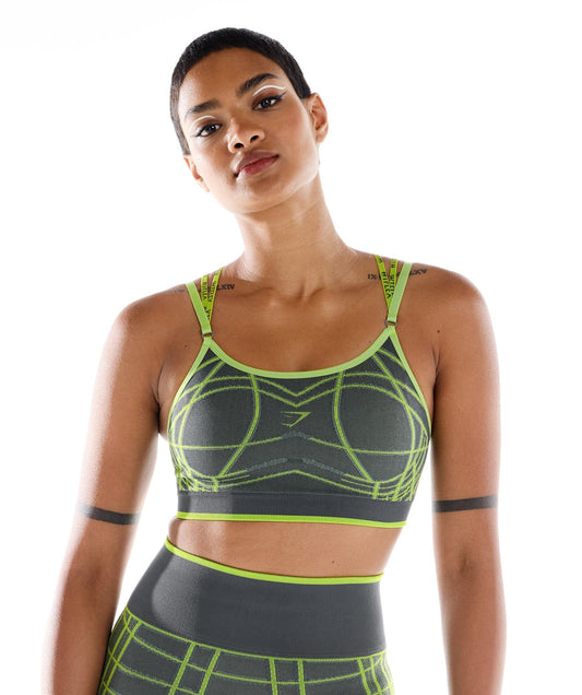 Gymshark Wtflex Linear Seamless Sports Bra - Charcoal Grey/Fluo Green/Light Grey