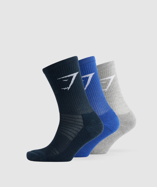 Gymshark Crew Socks 3pk - Navy/Athletic Blue/Light Grey Marl