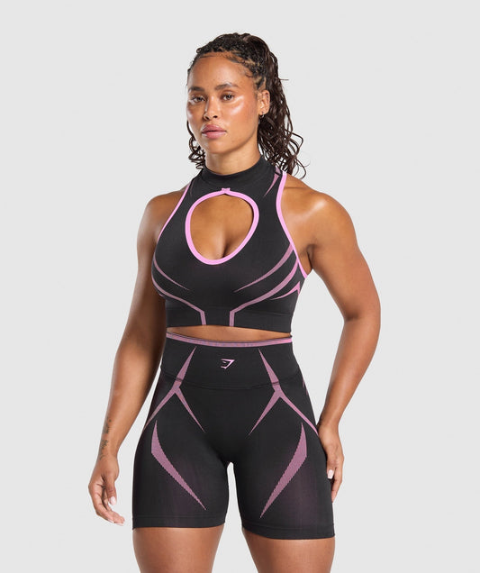 Gymshark Apex Lift Seamless Crop Top - Darkest Purple/Sour Pink