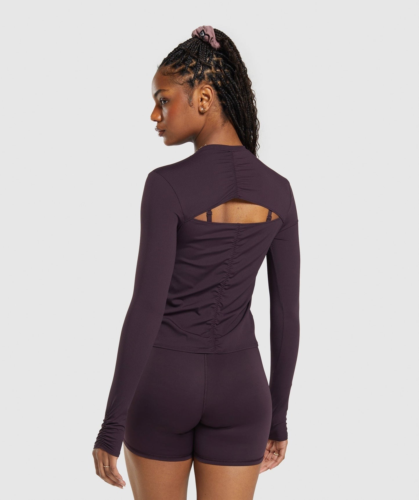 Gymshark Elevate Long Sleeve Ruched Top - Plum Brown
