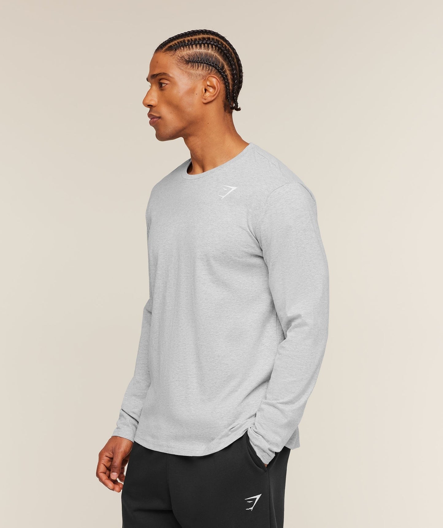 Gymshark Crest Long Sleeve T-Shirt - Light Grey Marl