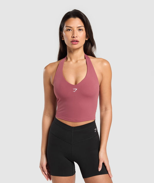 Gymshark Halter Neck Cami with Shelf - Washed Berry Pink