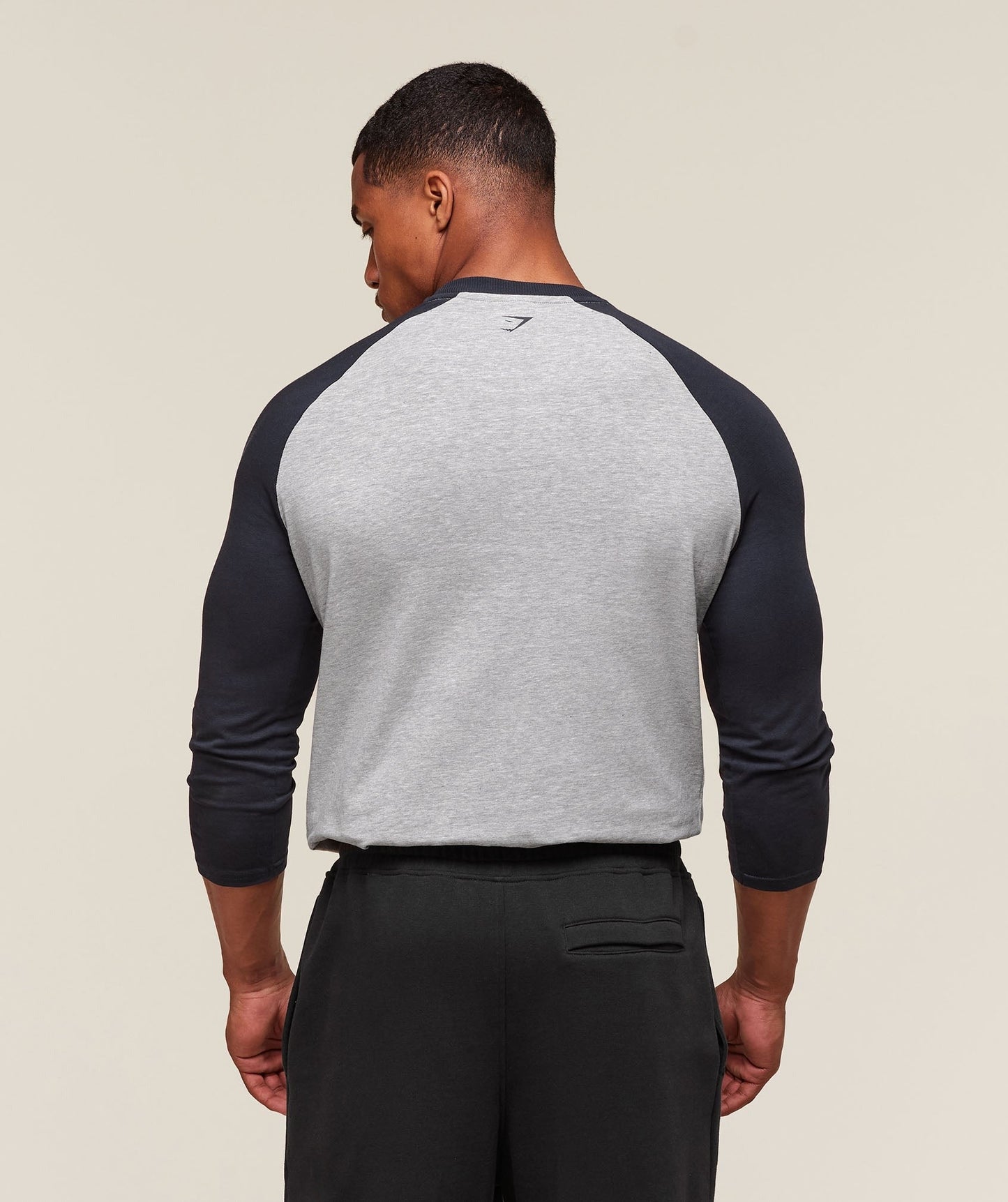 Gymshark GSLC Raglan 3/4 Sleeve T-Shirt - Light Grey Core Marl/Heavy Blue