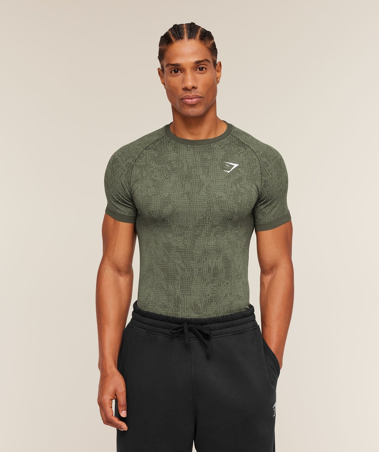 Gymshark Geo Seamless Grid T-Shirt - Strength Green/Haze Green
