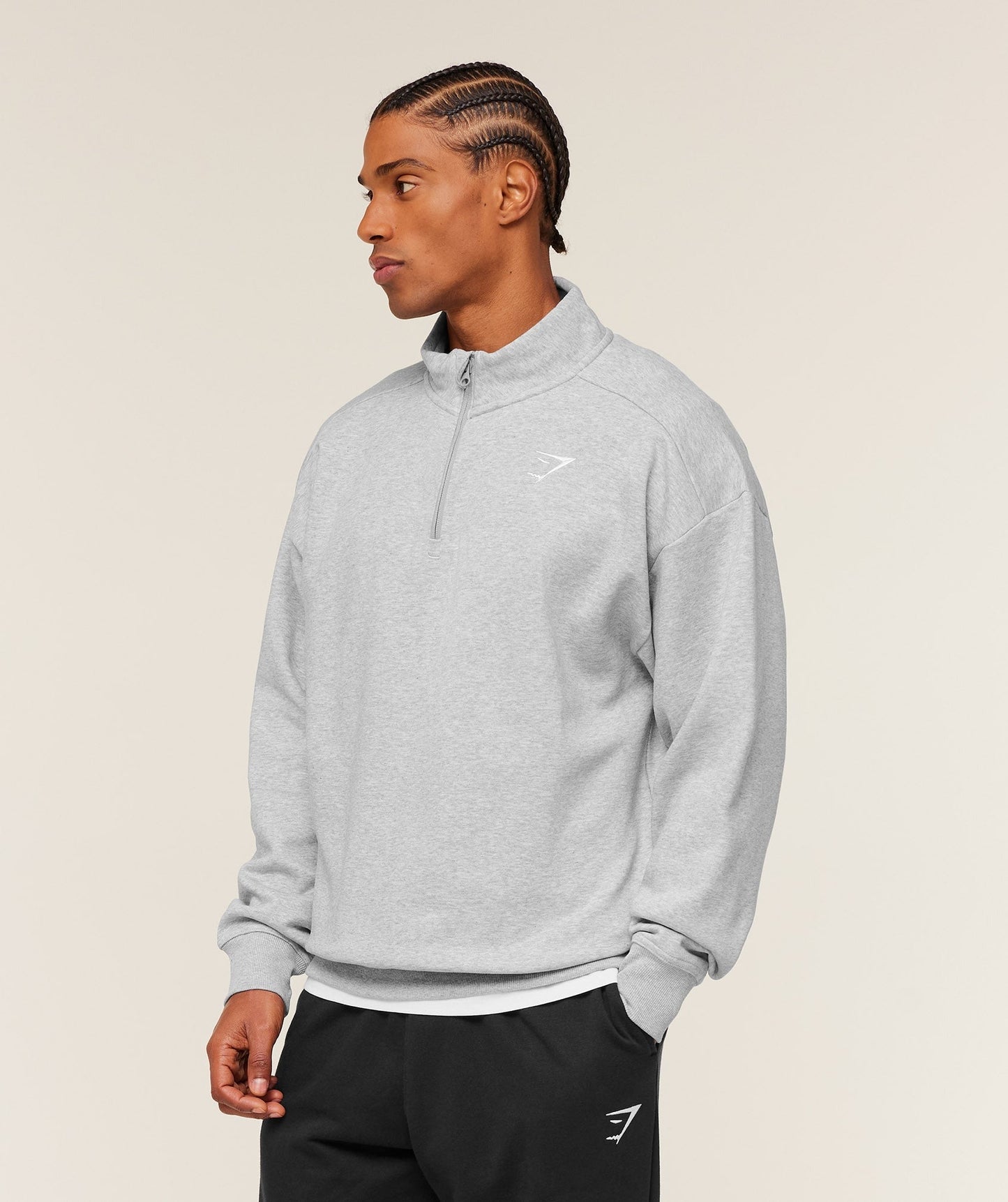 Gymshark Crest Oversized 1/4 Zip - Light Grey Core Marl