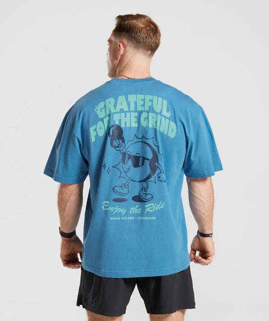 Gymshark Noah Ohlsen Oversized Sun T-Shirt - Coastal Blue