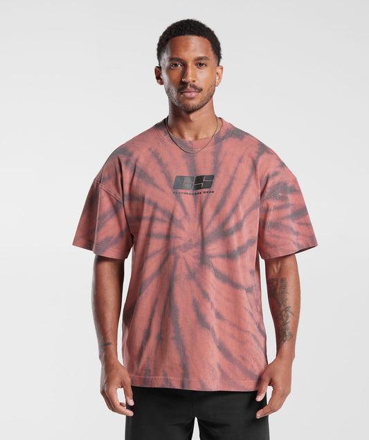 Gymshark Rest Day T-Shirt - Terracotta Pink/Dusty Maroon/Spiral Optic Wash