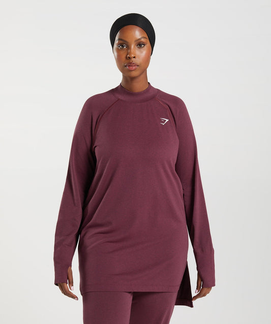 Gymshark Vital Long Line Top - Baked Maroon Marl