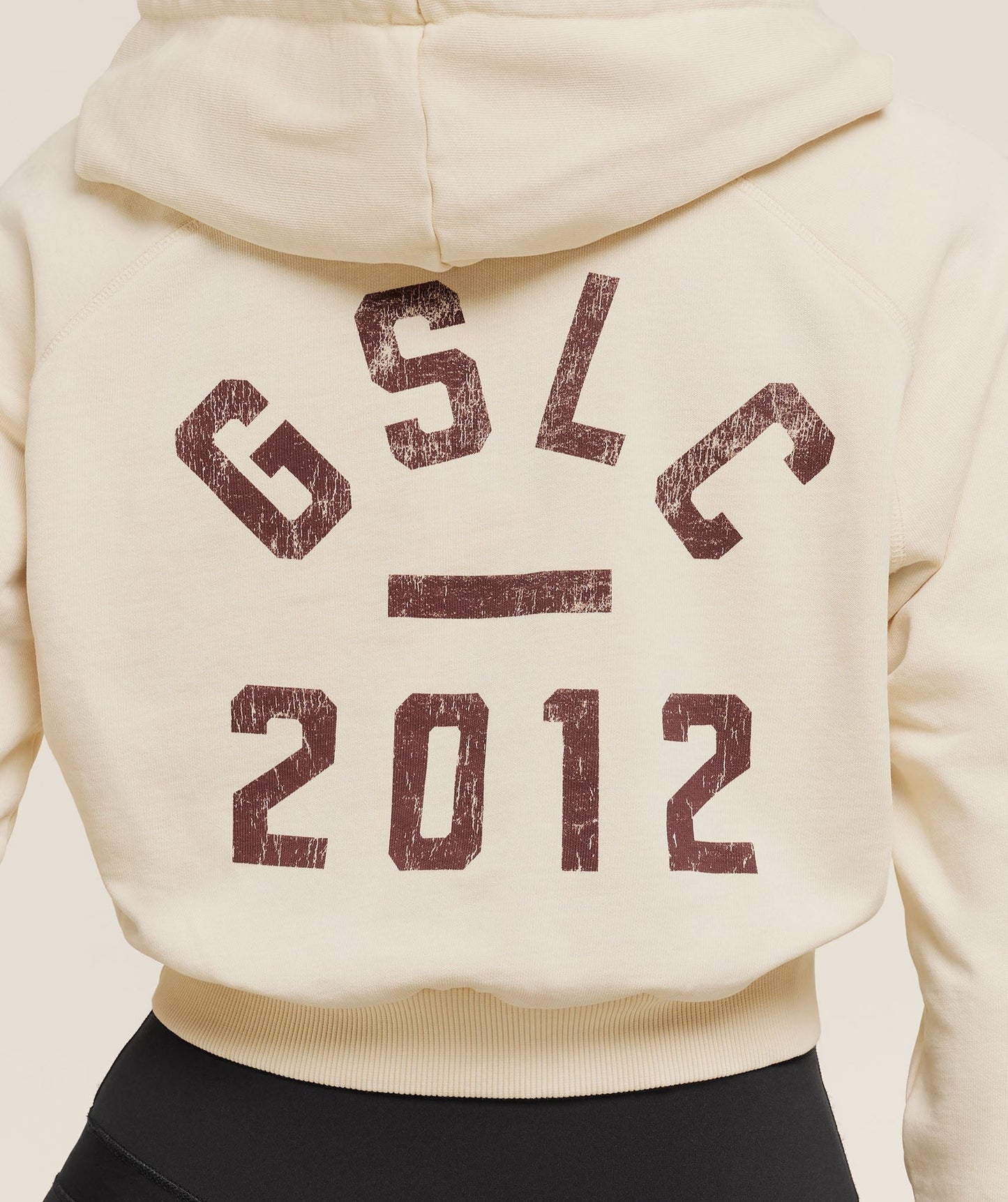 Gymshark Lifting Club 2012 Graphic Cropped Hoodie - Stone Beige/Wash