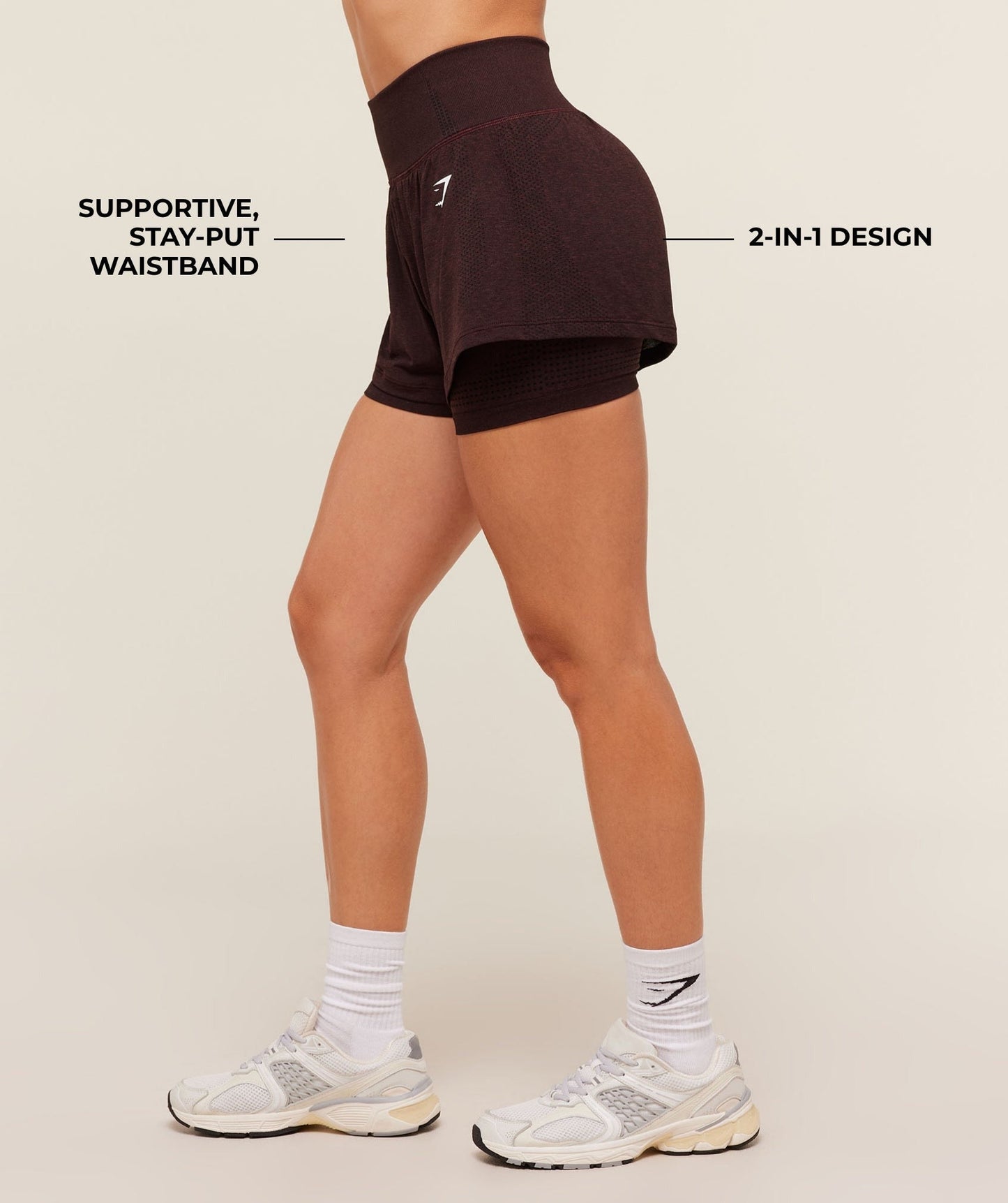 Gymshark Vital 2-in-1 Shorts - Rich Maroon/Marl