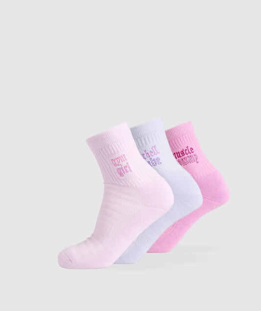 Gymshark Gym Babes Midi Sock 3pk - Sour Pink/Fresh Lilac/Ice Pink