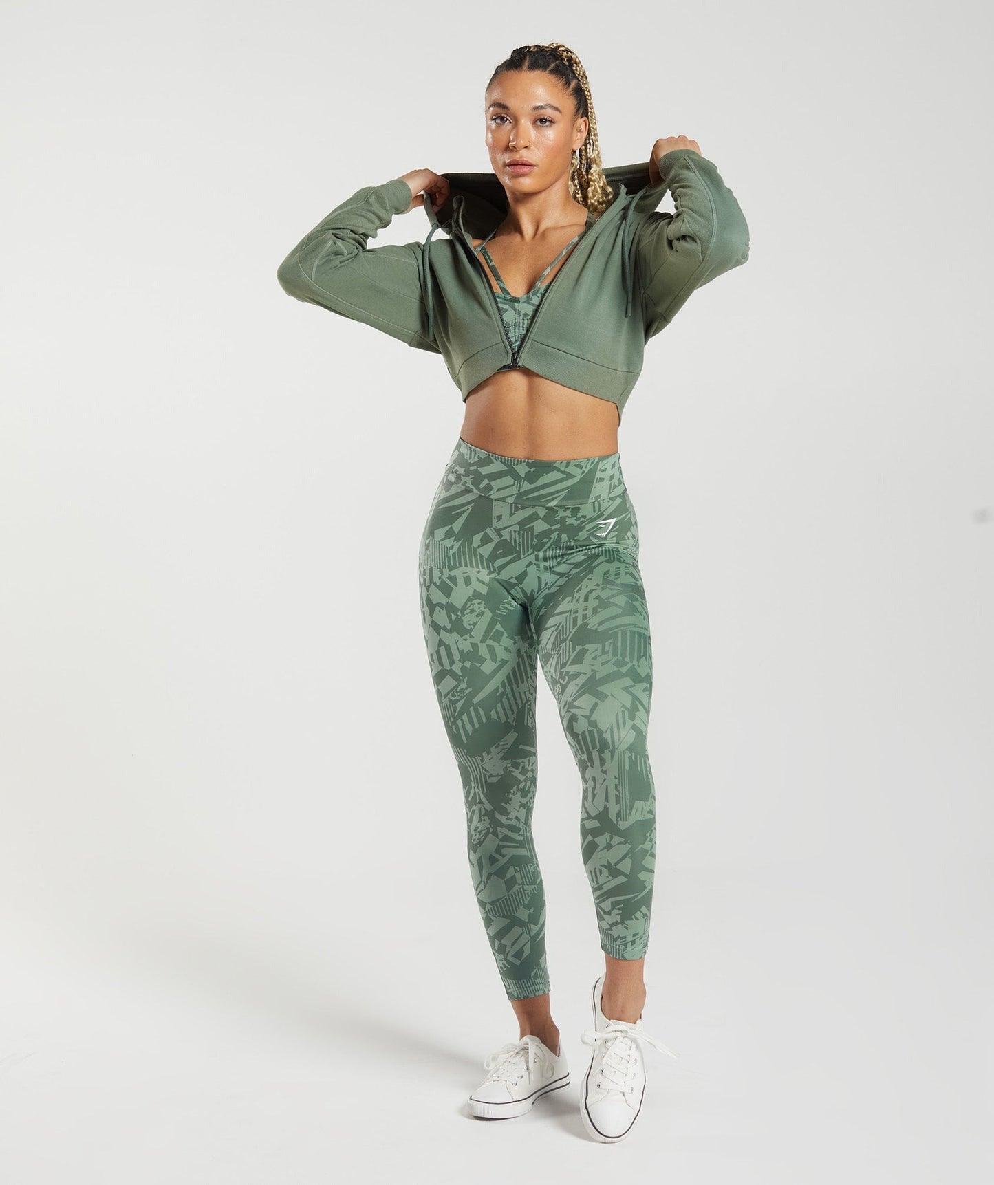 Gymshark GS Power Crop Zip Hoodie - Willow Green