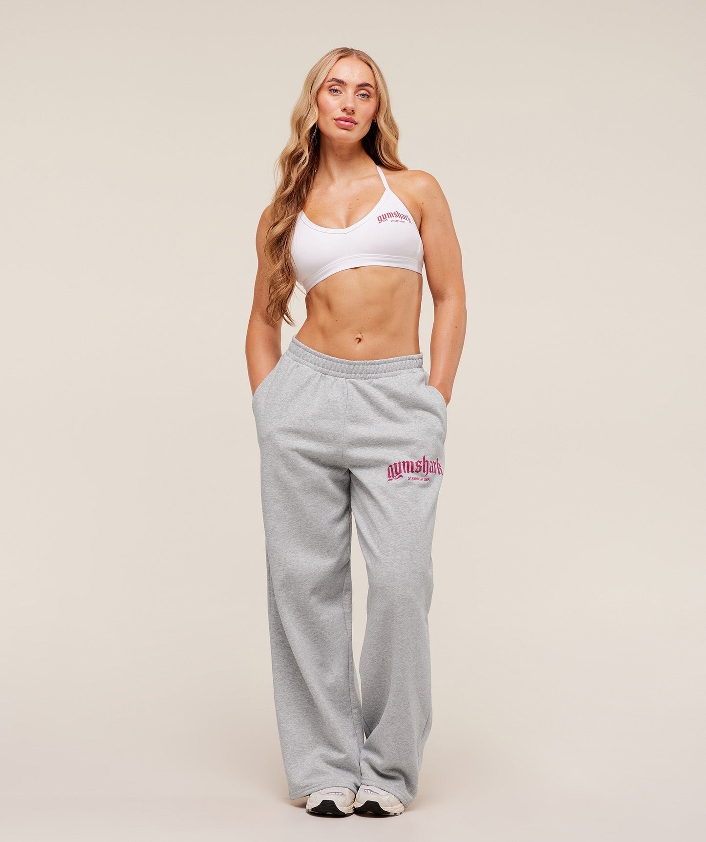 Gymshark Strength Department Wide Leg Joggers - Light Grey Core Marl