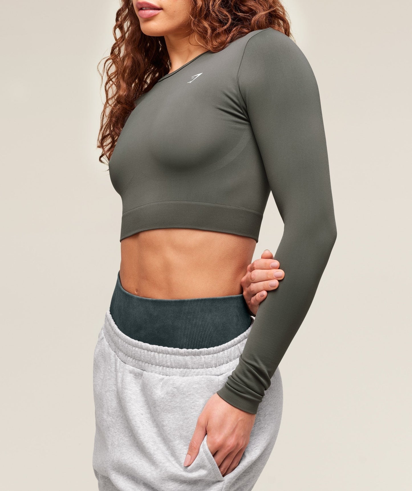 Gymshark Everyday Seamless Long Sleeve Crop Top - Strength Green