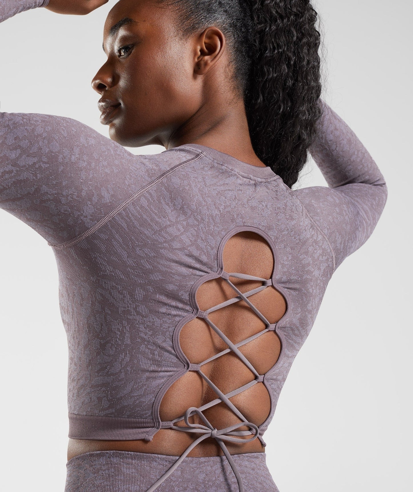 Gymshark Adapt Animal Seamless Lace Up Back Top - Wild | Musk Lilac