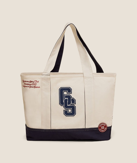 Gymshark Collegiate Tote Bag - Heavy Blue/Oat White/Athletic Burgundy