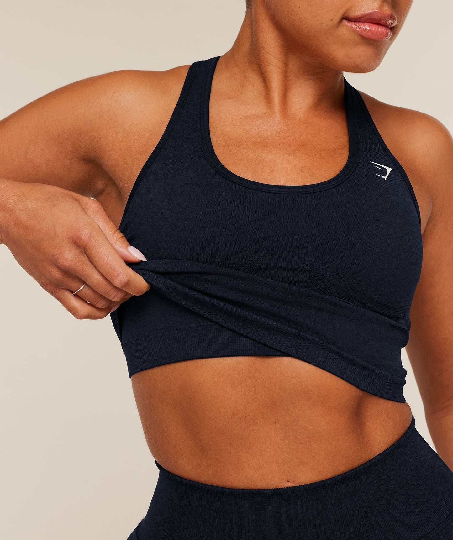 Gymshark Lift Seamless Midi Tank With Shelf - Midnight Blue/Black Marl