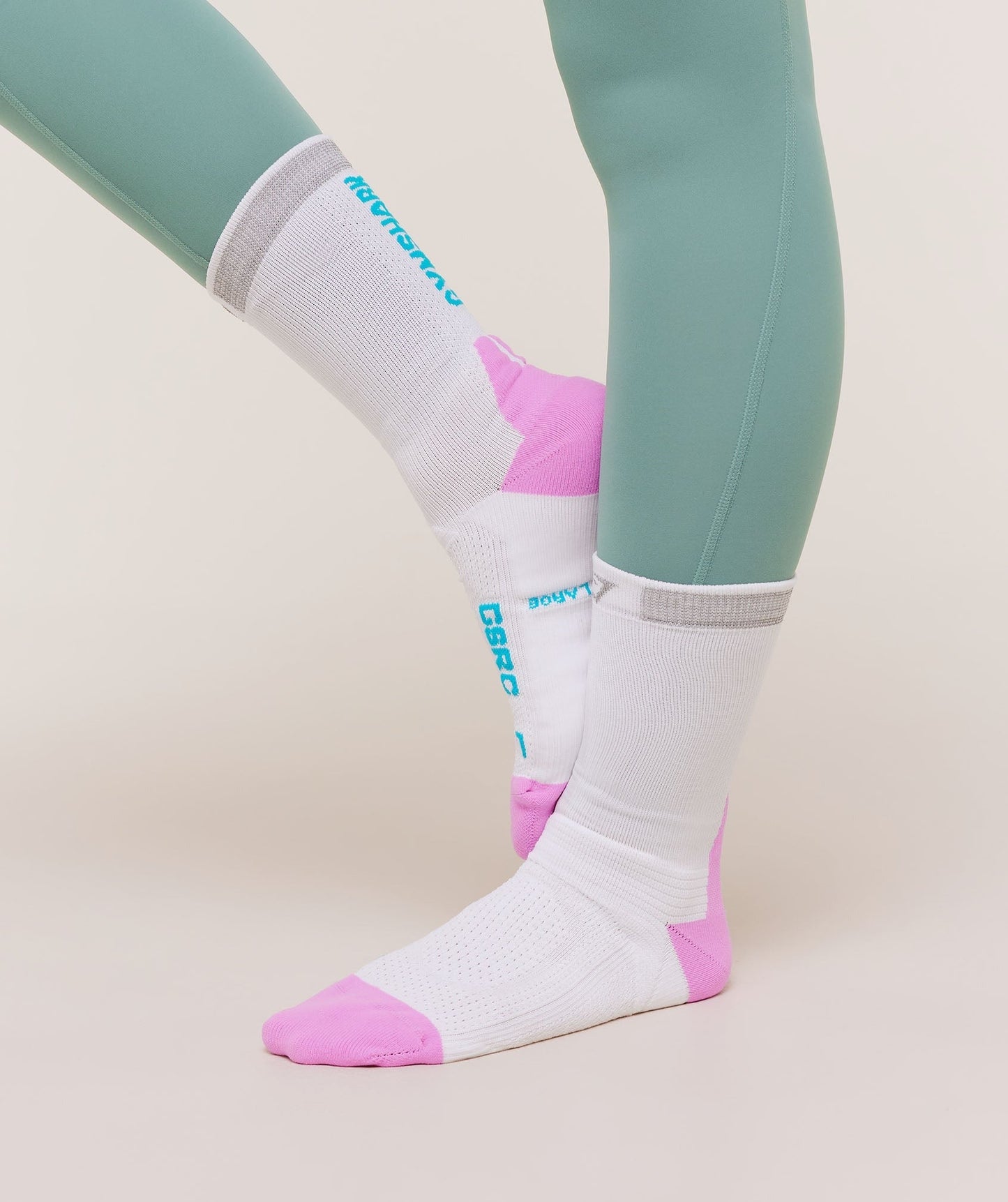 Gymshark Running Elite Crew Sock Single - White/Brand Blue/Sour Pink