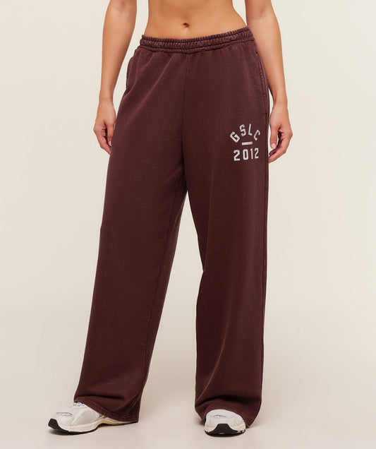 Gymshark Lifting Club 2012 Graphic Wide Leg Joggers - Rich Maroon/Wash